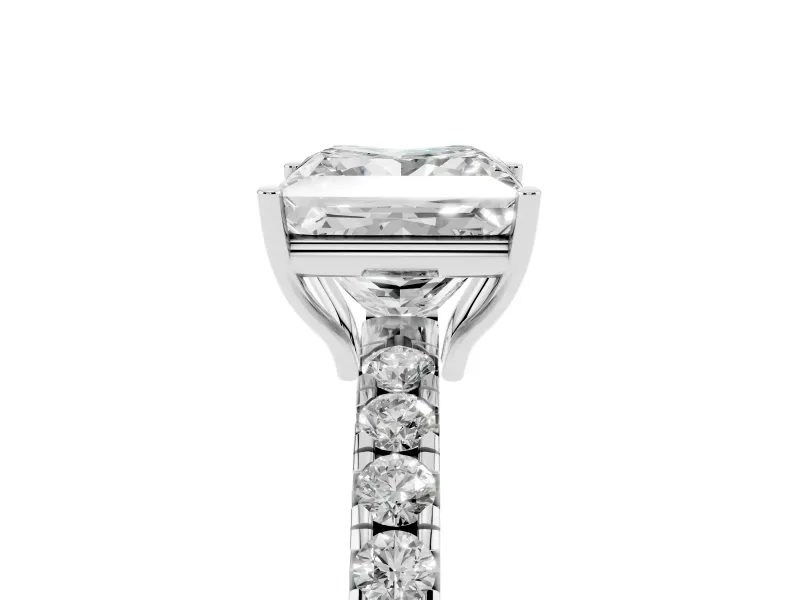 Princess Cut Pave Engagement Ring Setting | Shared Prong Band | White Gold
