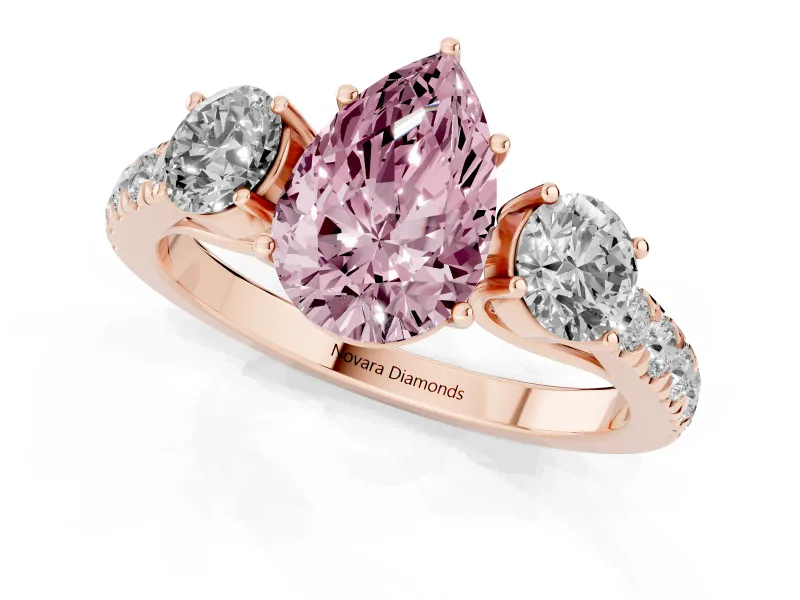 Pear-Shaped Engagement Ring Setting for a Fancy Pink Lab-Grown Diamond | Three Stone | Rose Gold