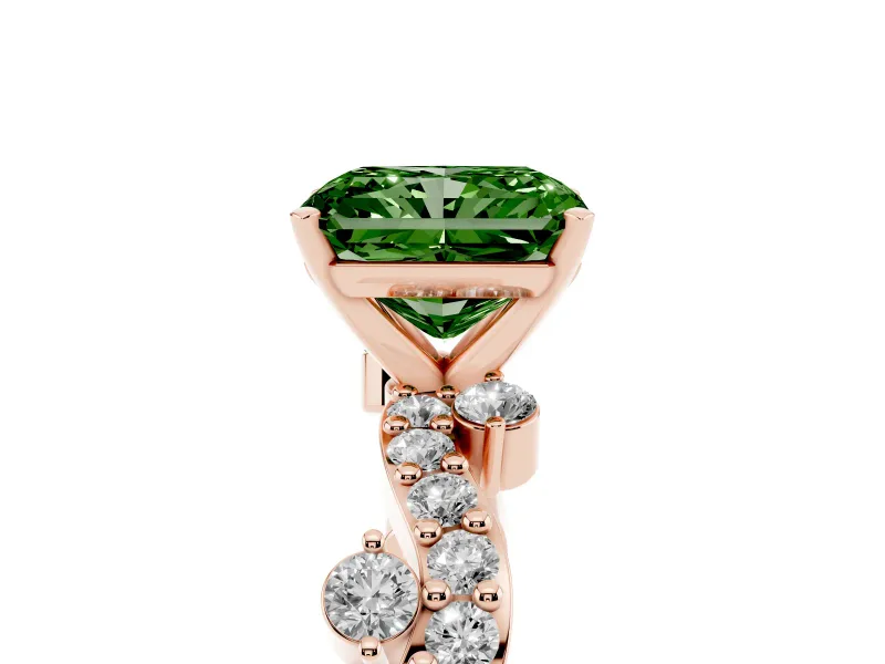 Radiant Cut Twisted Pavé Engagement Ring Setting for a Fancy Green Lab-Grown Diamond | Bar Stations | Rose Gold