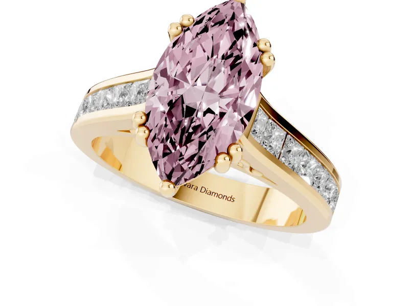 Marquise Channel Engagement Ring Setting for a Fancy Pink Lab-Grown Diamond | Yellow Gold - Design NV-24671