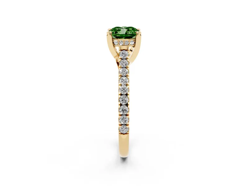 Cushion Cut Hidden Halo Pave Engagement Ring Setting for a Fancy Green Lab-Grown Diamond | Claw Prongs | Yellow Gold