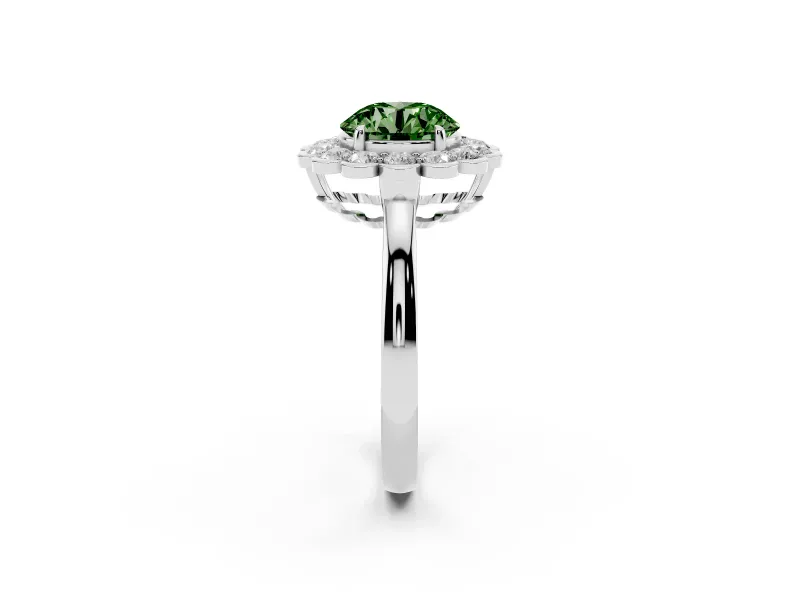 Round Scalloped Cluster Halo Engagement Ring Setting for a Fancy Green Lab-Grown Diamond | Plain Band | Platinum
