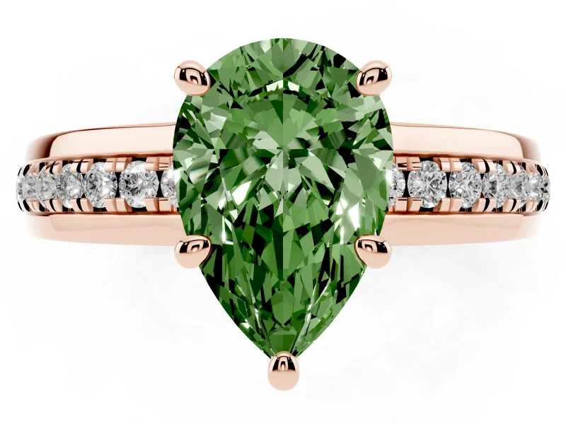 Pear-Shaped Channel Set Engagement Ring Setting for a Fancy Green Lab-Grown Diamond | Rope Collar | Rose Gold