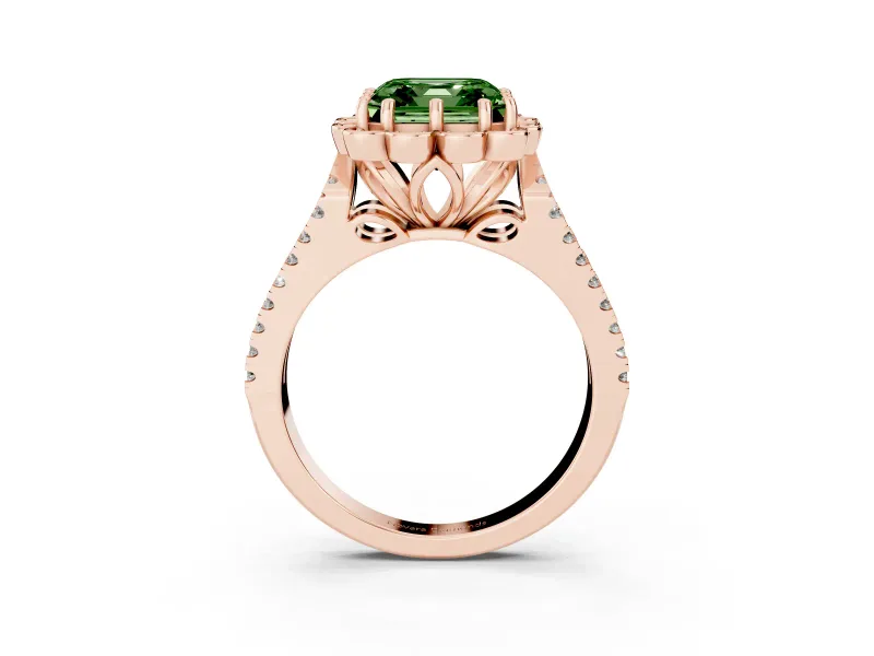 Asscher Cut Floral Halo Engagement Ring Setting for a Fancy Green Lab-Grown Diamond | Pavé Split Shank | Rose Gold