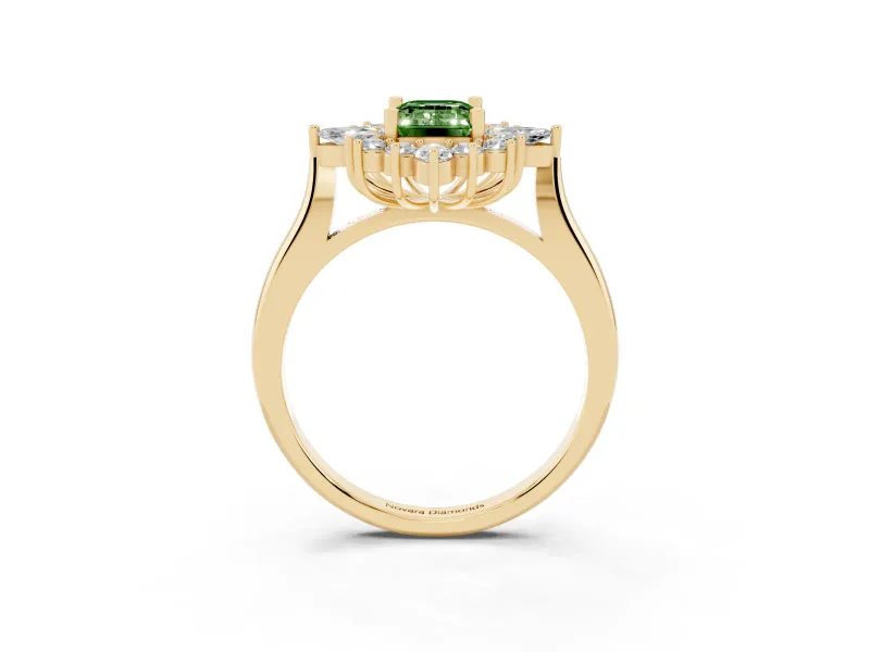 Emerald Cut Engagement Ring Setting for a Fancy Green Lab-Grown Diamond | Yellow Gold - Design NV-24790
