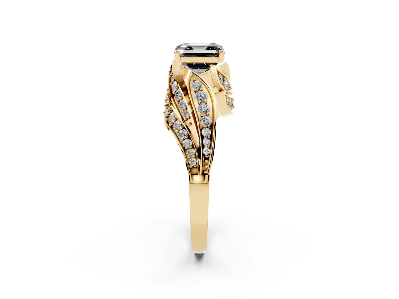 Asscher Cut Bypass Pavé Engagement Ring Setting for a Black Center | Graduated Pavé | Yellow Gold