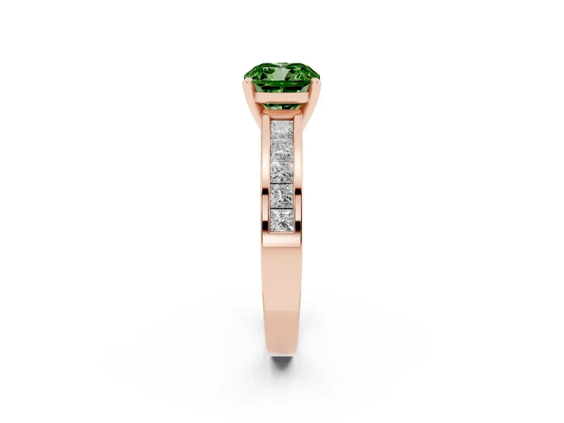 Cushion Cut Channel Engagement Ring Setting for a Fancy Green Lab-Grown Diamond | Rose Gold