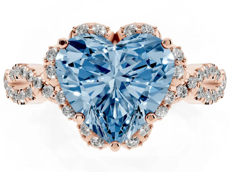 Heart-Shaped Milgrain Halo Engagement Ring Setting for a Fancy Blue Lab-Grown Diamond | Graduated Shoulders | Rose Gold