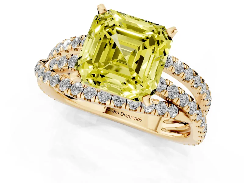 Asscher Cut Twisted Pavé Engagement Ring Setting for a Fancy Yellow Lab-Grown Diamond | Yellow Gold