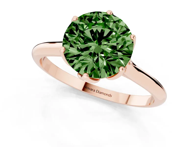 Fancy Green Round Cut Diamond Solitaire Cathedral Ring Set in Rose gold with Prong Setting