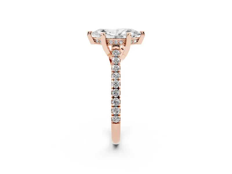 Marquise Hidden Halo Pave Engagement Ring Setting | Claw Prongs | Rose Gold