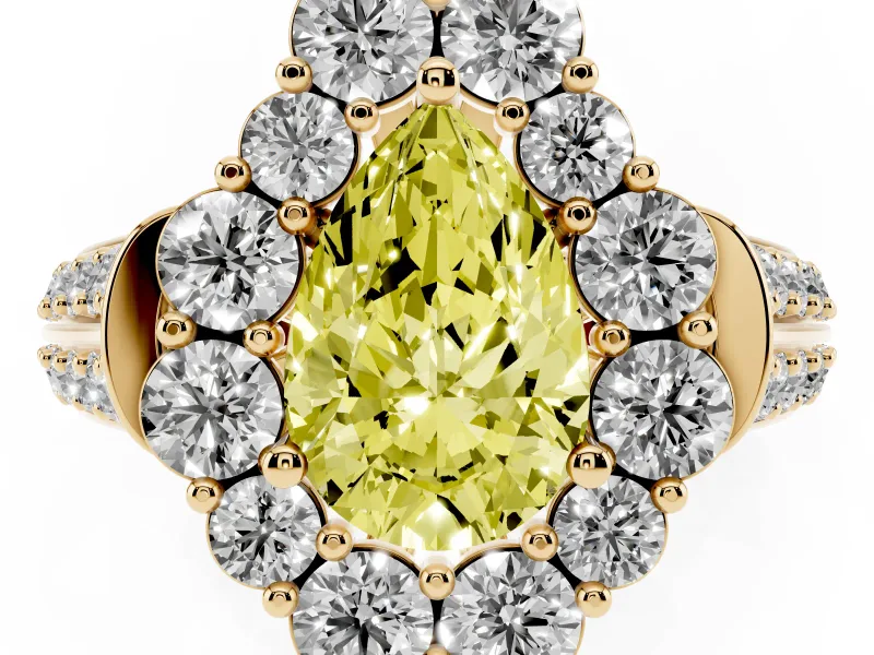 Pear-Shaped Large Accent Halo Engagement Ring Setting for a Fancy Yellow Lab-Grown Diamond | Yellow Gold