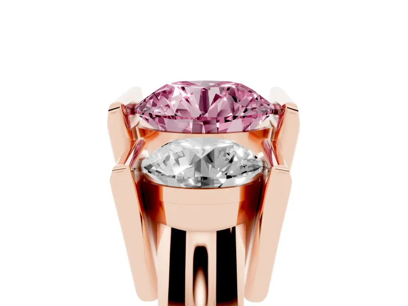 Fancy Pink Round Cut Diamond Three-Stone Channel Set Ring Set in Rose gold with Smooth Polished Band