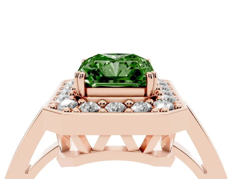 Radiant Cut Halo Engagement Ring Setting for a Fancy Green Lab-Grown Diamond | Polished Halo Rim | Rose Gold