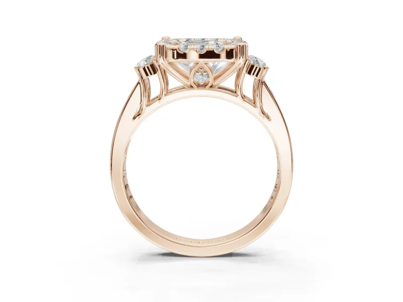Cushion Cut Halo Side Cluster Engagement Ring Setting | Graduated Channel Band | Rose Gold