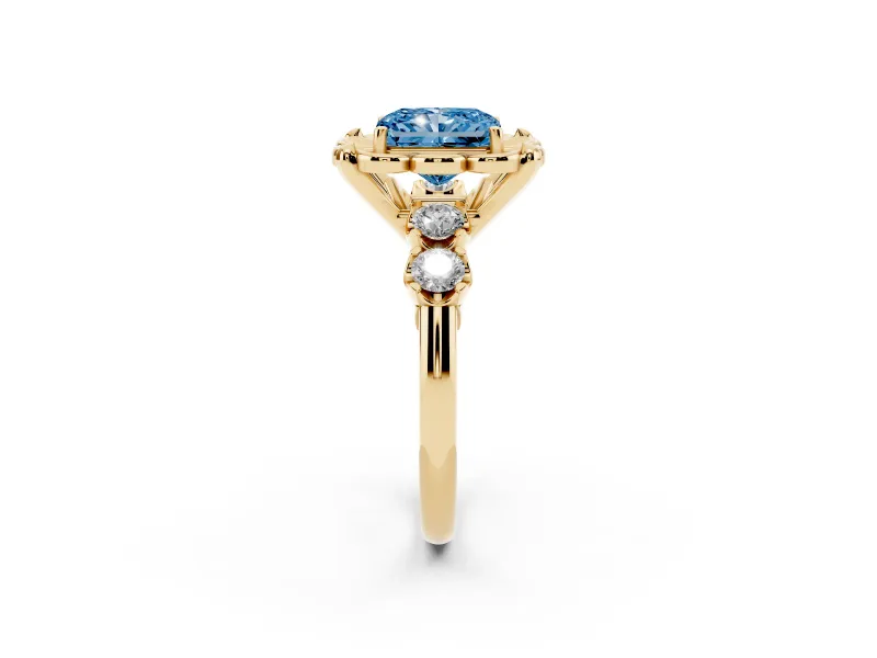 Radiant Cut Floral Engagement Ring Setting for a Fancy Blue Lab-Grown Diamond | Petal Frame | Yellow Gold