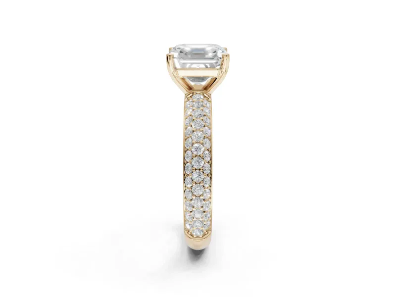 Asscher Cut Pavé Solitaire Engagement Ring Setting | Domed Pavé Band | Yellow Gold