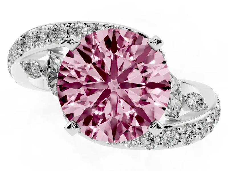 Round Bypass Engagement Ring Setting for a Fancy Pink Lab-Grown Diamond | Platinum