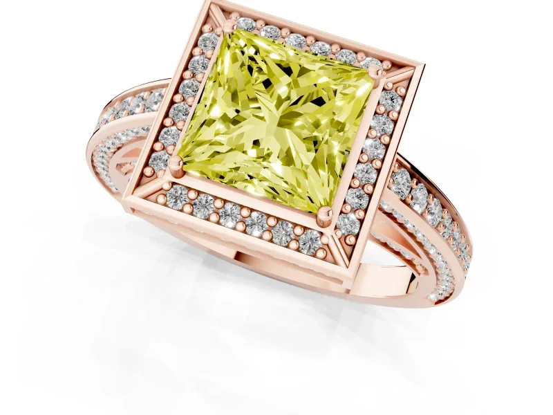 Princess Cut Sectioned Halo Engagement Ring Setting for a Fancy Yellow Lab-Grown Diamond | Rose Gold