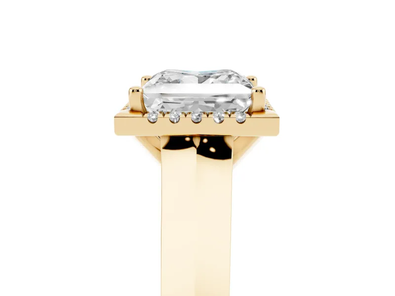Princess Cut Diamond Halo Ring Set in Yellow gold with Cathedral Band and Prong Setting