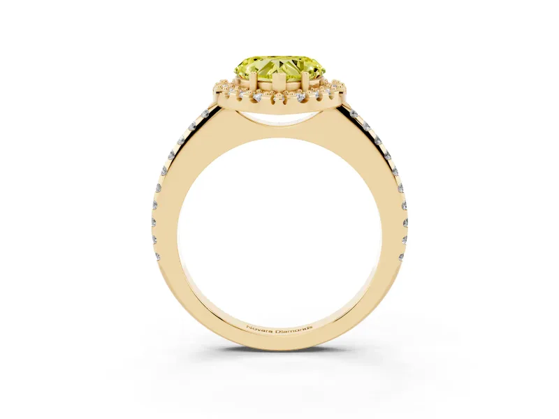 Heart-Shaped Pave Halo Engagement Ring Setting for a Fancy Yellow Lab-Grown Diamond | Pave Band | Yellow Gold