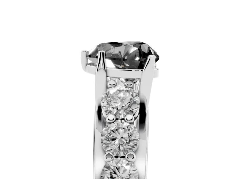 Fancy Black Heart Cut Diamond Pavé Engagement Ring Set in Platinum with Prong Setting