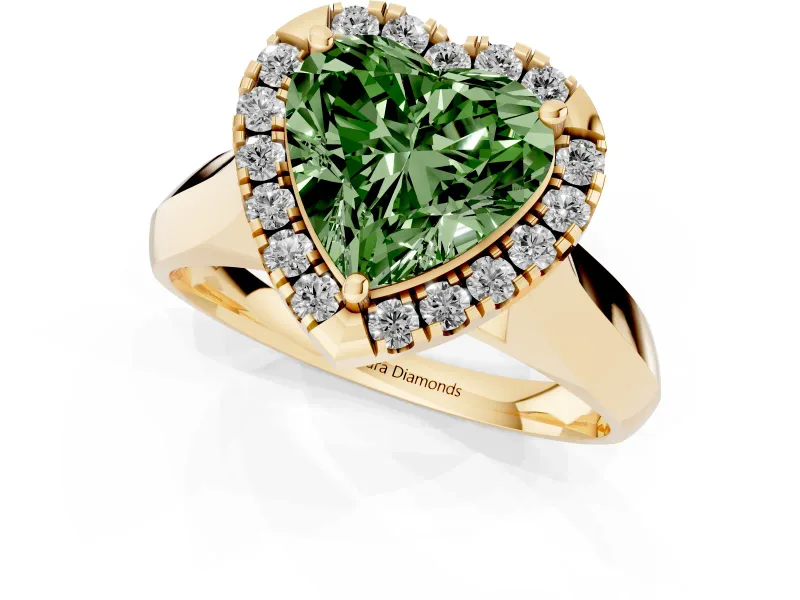 Heart-Shaped Halo Engagement Ring Setting for a Fancy Green Lab-Grown Diamond | Square Profile Band | Yellow Gold