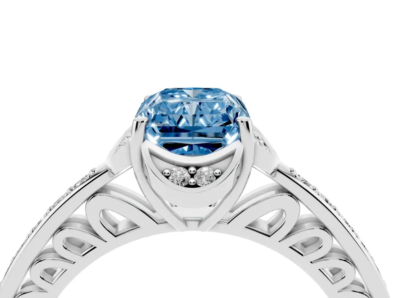 Radiant Cut Floral Pavé Engagement Ring Setting for a Fancy Blue Lab-Grown Diamond | Platinum