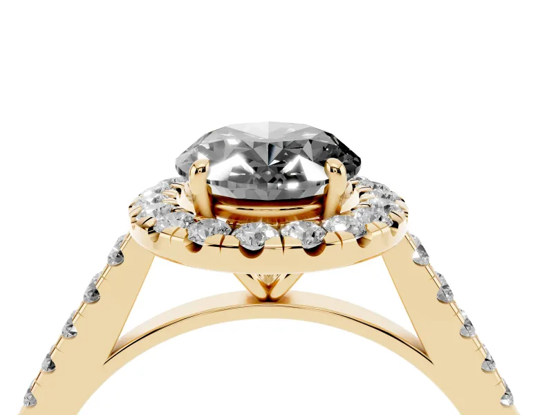 Oval Halo Engagement Ring Setting for a Black Center | Pavé Shoulders | Yellow Gold