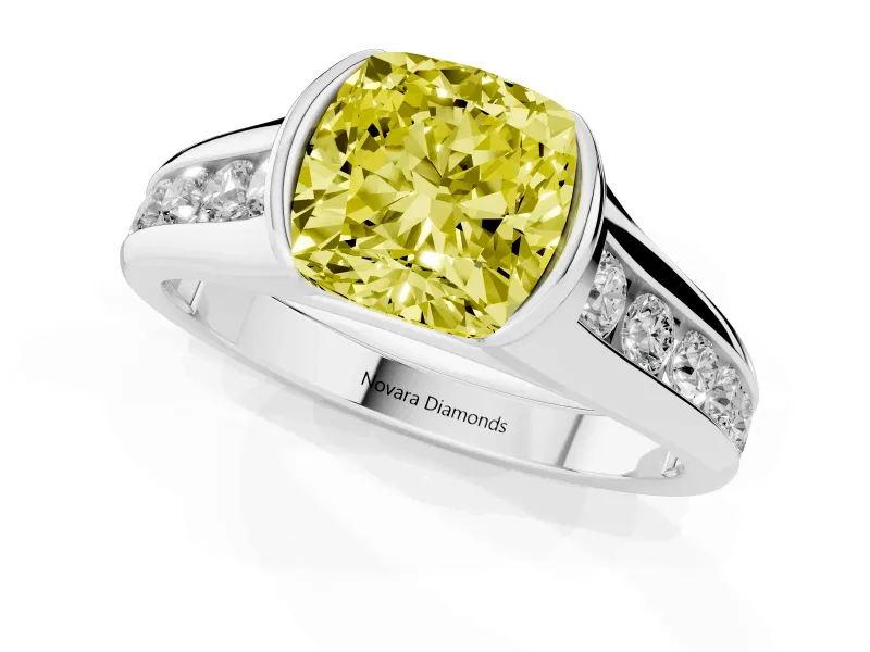 Cushion Cut Half Bezel Engagement Ring Setting for a Fancy Yellow Lab-Grown Diamond | Sterling Silver