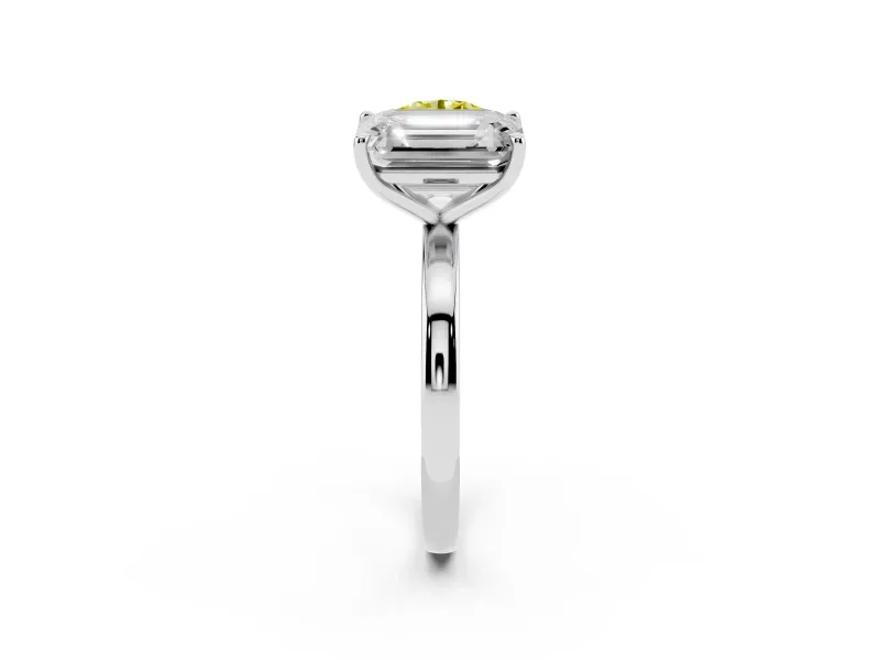 Fancy Yellow Round Cut and Emerald Cut Toi Moi Ring Set in Silver with Prong Setting