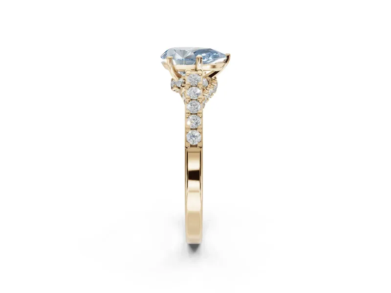 Pear-Shaped Pavé Solitaire Engagement Ring Setting for a Fancy Blue Lab-Grown Diamond | Crossover Gallery | Yellow Gold