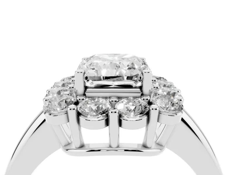 Radiant Cut Cluster Halo Engagement Ring Setting | Large Round Accents | White Gold