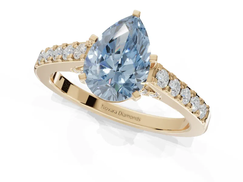 Pear-Shaped Pavé Solitaire Engagement Ring Setting for a Fancy Blue Lab-Grown Diamond | Crossover Gallery | Yellow Gold