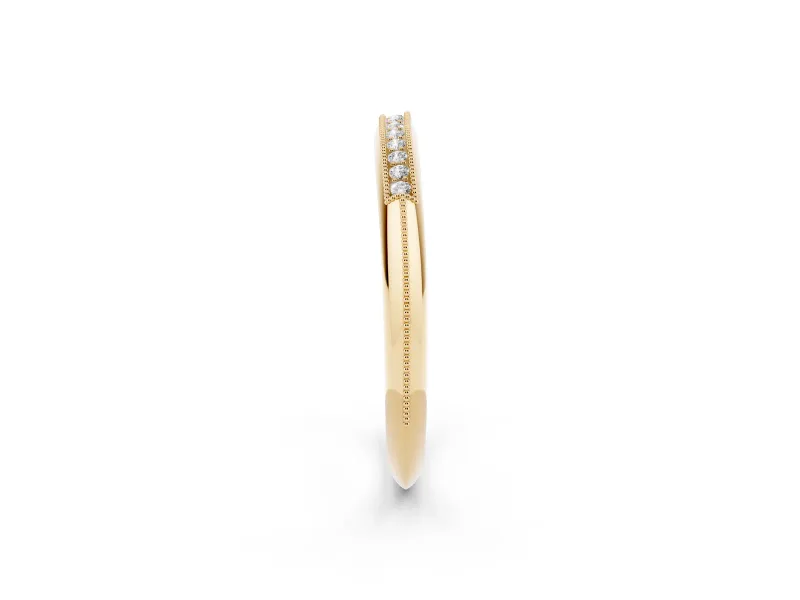 Round Diamond Pavé Half Eternity Band Set in Yellow gold with Milgrain Frame