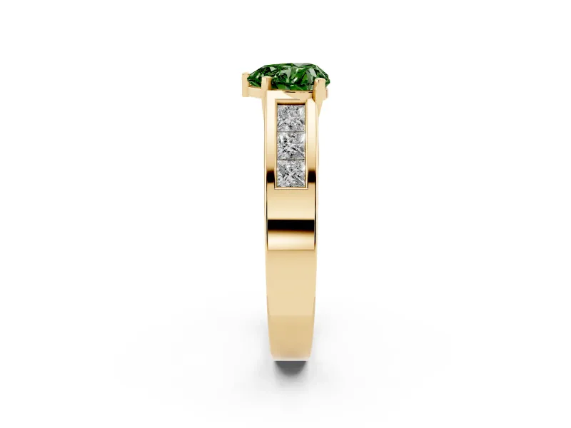 Heart-Shaped Channel-Set Engagement Ring Setting for a Fancy Green Lab-Grown Diamond | Yellow Gold