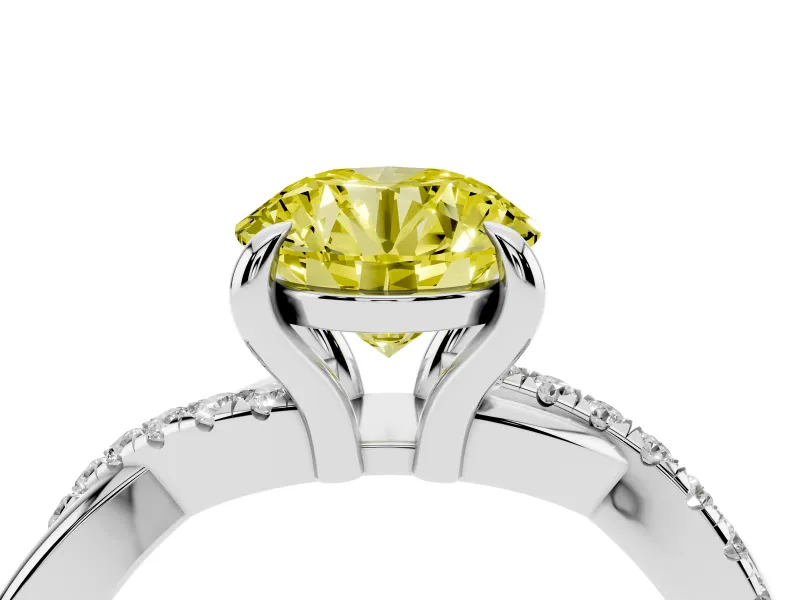 Fancy Yellow Round Cut Diamond Twist Band Solitaire Set in Silver with Pavé Accents and Prong Setting