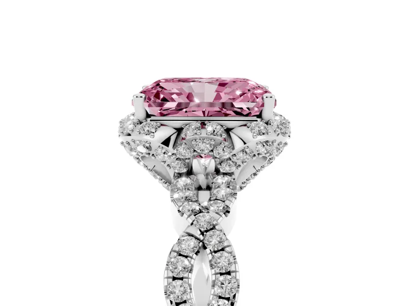 Radiant Cut Halo Engagement Ring Setting for a Fancy Pink Lab-Grown Diamond | Sterling Silver - Design NV-24725