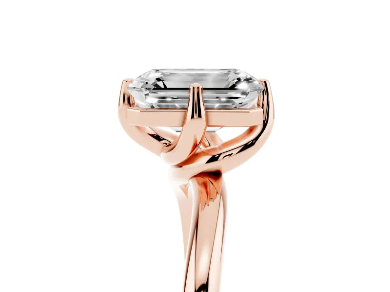 Emerald Cut Bypass Solitaire Engagement Ring Setting | Plain Polished Band | Rose Gold