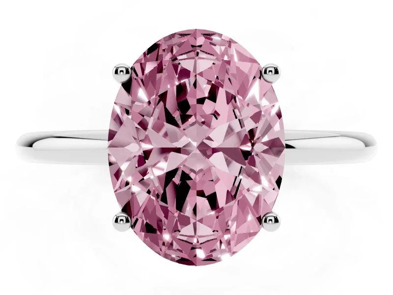 Oval Thin Solitaire Engagement Ring Setting for a Fancy Pink Lab-Grown Diamond | Straight Plain Band | Sterling Silver