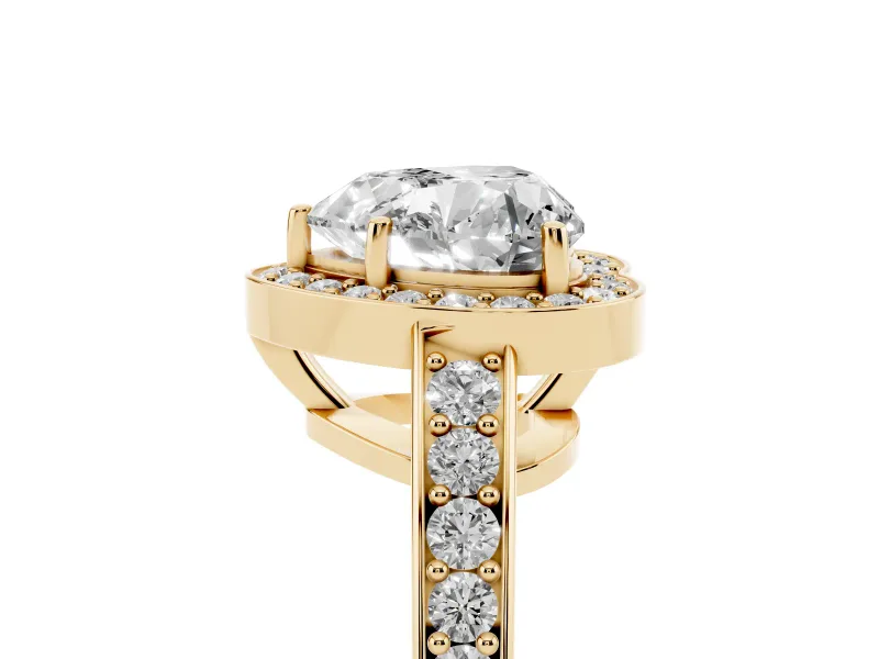 Heart Cut Diamond Halo Pavé Engagement Ring Set in Yellow gold with Bezel Setting
