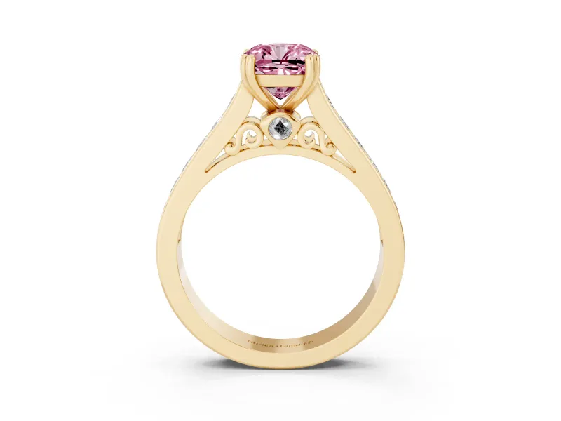 Cushion Cut Channel Engagement Ring Setting for a Fancy Pink Lab-Grown Diamond | Yellow Gold - Design NV-24671