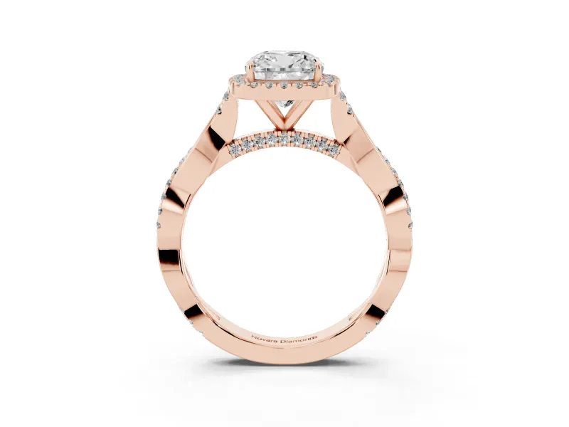 Cushion Cut Halo Engagement Ring Setting | Pavé Twist Band | Rose Gold