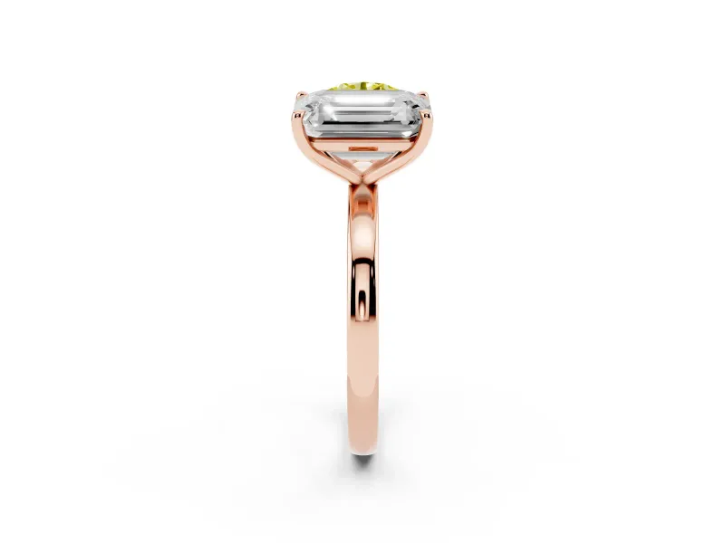Fancy Yellow Round Cut and Emerald Cut Toi Moi Ring Set in Rose gold with Prong Setting