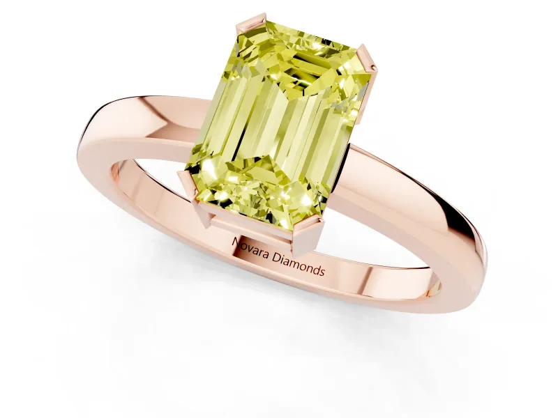 Emerald Cut Solitaire Engagement Ring Setting for a Fancy Yellow Lab-Grown Diamond | Flat Tab Prongs | Rose Gold