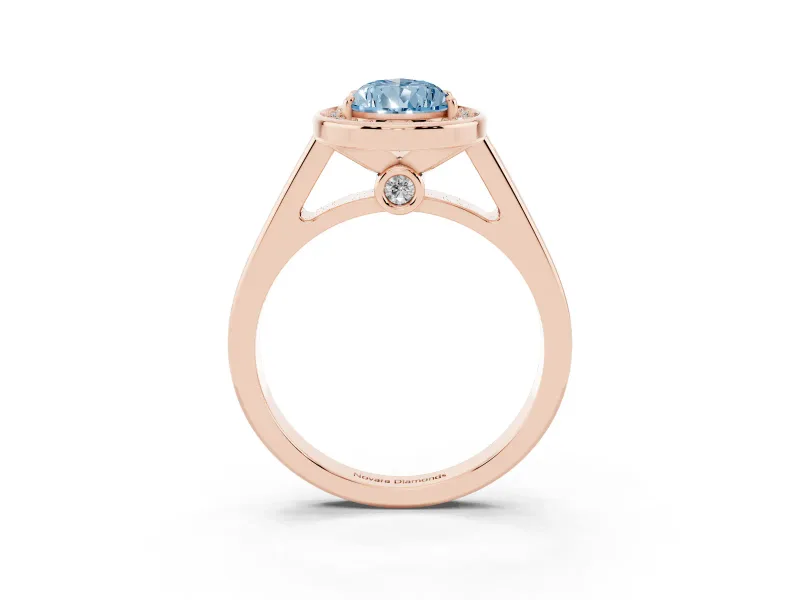 Pear-Shaped Rimmed Halo Engagement Ring Setting for a Fancy Blue Lab-Grown Diamond | Rose Gold