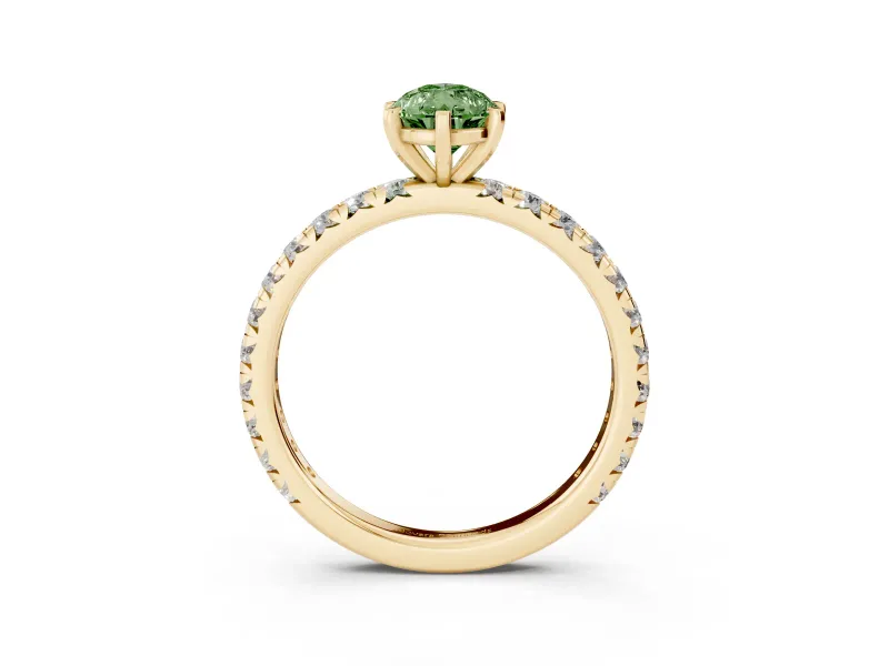 Pear-Shaped Pavé Engagement Ring Setting for a Fancy Green Lab-Grown Diamond | Yellow Gold