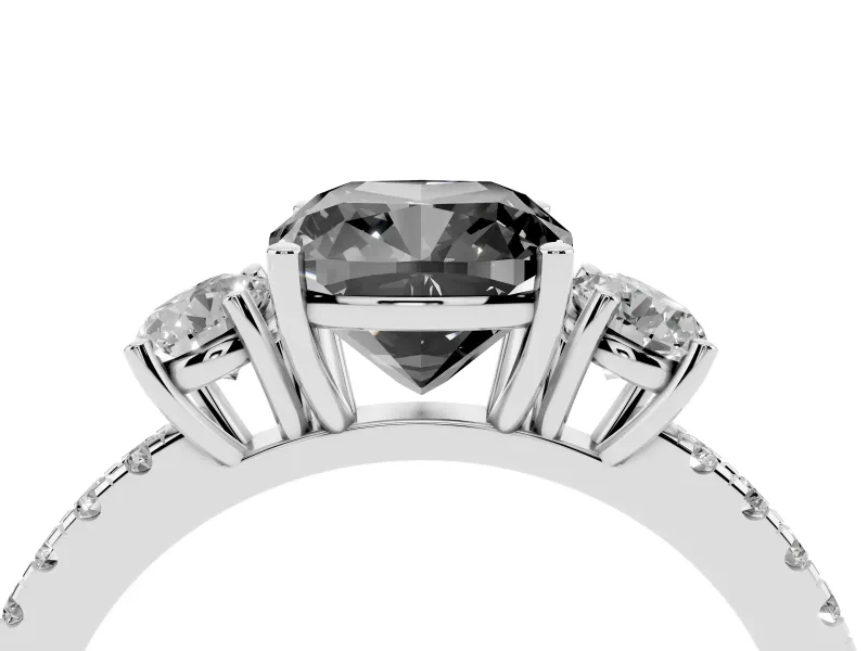 Cushion Cut Three Stone Engagement Ring Setting for a Black Center | Pavé Shoulders | Sterling Silver