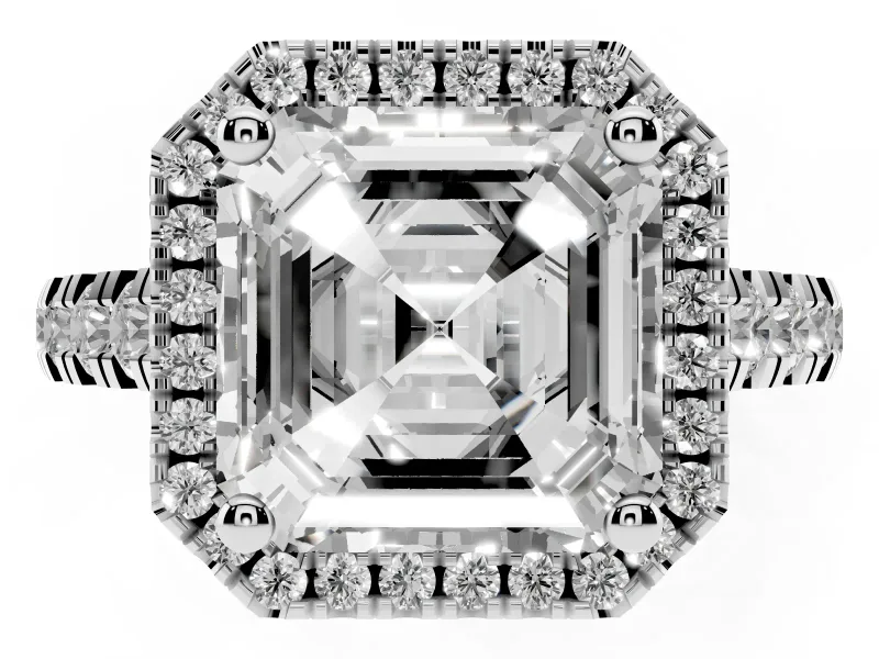 Asscher Cut Halo Engagement Ring Setting | Shared Prong Shoulders | White Gold