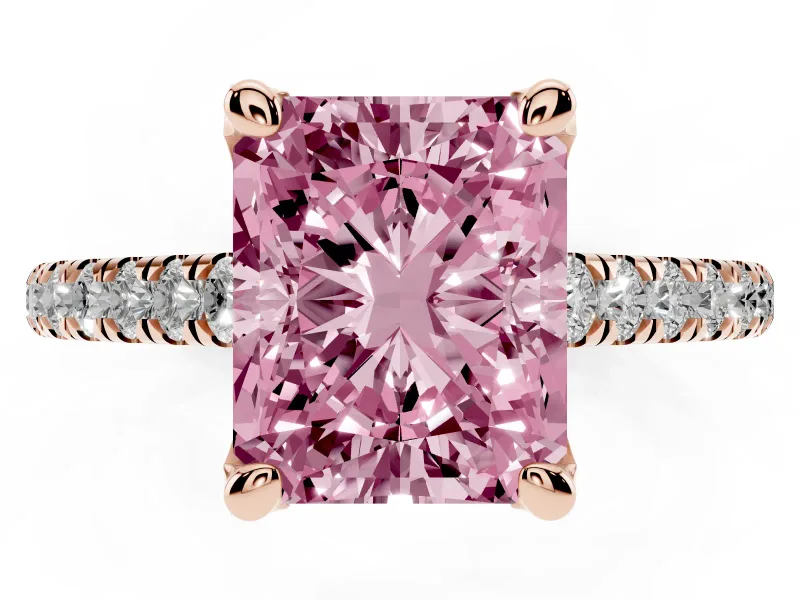 Radiant Cut Hidden Halo Pave Engagement Ring Setting for a Fancy Pink Lab-Grown Diamond | Claw Prongs | Rose Gold